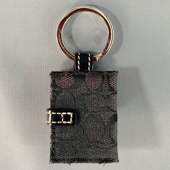 COACH Black Silver Logo Canvas Leather Photo Holder Keychain - Picture 2 of 4